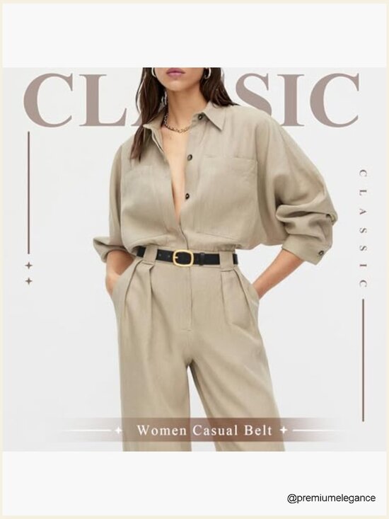 Faux Leather Belt with Gold Buckle for Jeans Pants Dresses